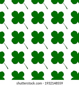 Illustration on theme Irish holiday St Patrick day, seamless green shamrock clover. Pattern St Patrick day consisting of many identical shamrock clover. Green shamrock main clover for St Patrick day.