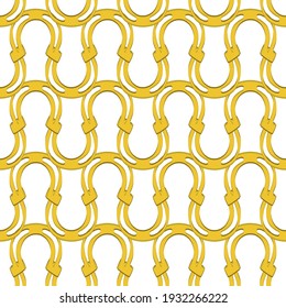 Illustration on theme Irish holiday St Patrick day, seamless horseshoes. Pattern St Patrick day consisting of identical horseshoes on white background. Horseshoes it main accessory for St Patrick day.
