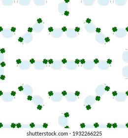 Illustration on theme Irish holiday St Patrick day, seamless eyeglasses. Pattern St Patrick day consisting of many identical eyeglasses on white background. Eyeglasses it main accessory St Patrick day