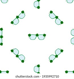 Illustration on theme Irish holiday St Patrick day, seamless eyeglasses. Pattern St Patrick day consisting of many identical eyeglasses on white background. Eyeglasses it main accessory St Patrick day