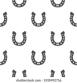 Illustration on theme Irish holiday St Patrick day, seamless horseshoes. Pattern St Patrick day consisting of identical horseshoes on white background. Horseshoes it main accessory for St Patrick day.