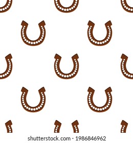 Illustration on theme Irish holiday St Patrick day, seamless horseshoes. Pattern St Patrick day consisting of identical horseshoes on white background. Horseshoes it main accessory for St Patrick day.