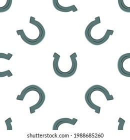 Illustration on theme Irish holiday St Patrick day, seamless horseshoes. Pattern St Patrick day consisting of identical horseshoes on white background. Horseshoes it main accessory for St Patrick day.