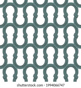 Illustration on theme Irish holiday St Patrick day, seamless horseshoes. Pattern St Patrick day consisting of identical horseshoes on white background. Horseshoes it main accessory for St Patrick day.