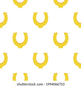 Illustration on theme Irish holiday St Patrick day, seamless horseshoes. Pattern St Patrick day consisting of identical horseshoes on white background. Horseshoes it main accessory for St Patrick day.