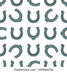 Illustration on theme Irish holiday St Patrick day, seamless horseshoes. Pattern St Patrick day consisting of identical horseshoes on white background. Horseshoes it main accessory for St Patrick day.