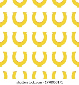 Illustration on theme Irish holiday St Patrick day, seamless horseshoes. Pattern St Patrick day consisting of identical horseshoes on white background. Horseshoes it main accessory for St Patrick day.