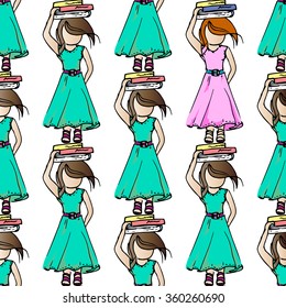 Illustration on the theme of leisure. Relax on vacation. Entertainment good girls. Seamless pattern.