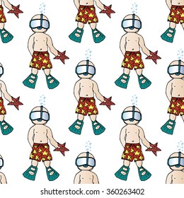 Illustration on the theme of leisure. Relax on vacation. Students are on vacation. Useful sports. Seamless pattern.