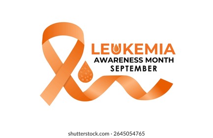 Ilustración sobre el tema del mes de concienciación sobre la leucemia con una cinta de color naranja. Asistencia de la lucha contra el cáncer de sangre. Fomentar las donaciones de sangre y médula ósea. Cartel de Anuncio, redes sociales, diseño