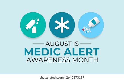 Illustration on the theme of Medic Alert Awareness Month. Promote Emergency Medical ID Safety. Creating for web banner, cards, prints, social media, poster, flyer and background design template.