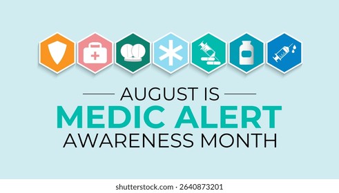 Illustration on the theme of Medic Alert Awareness Month. Promote Emergency Medical ID Safety. Creating for web banner, cards, prints, social media, poster, flyer and background design template.