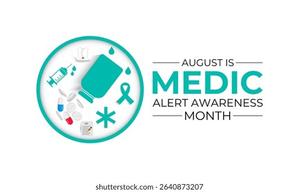 Illustration on the theme of Medic Alert Awareness Month. Promote Emergency Medical ID Safety. Creating for web banner, cards, prints, social media, poster, flyer and background design template.