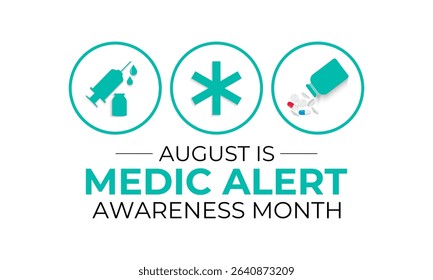 Illustration on the theme of Medic Alert Awareness Month. Promote Emergency Medical ID Safety. Creating for web banner, cards, prints, social media, poster, flyer and background design template.