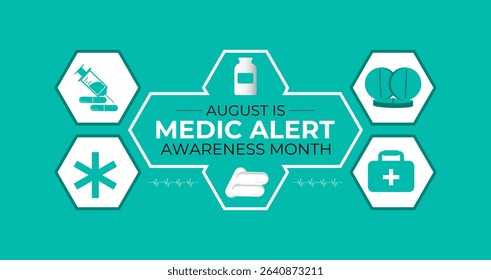 Illustration on the theme of Medic Alert Awareness Month. Promote Emergency Medical ID Safety. Creating for web banner, cards, prints, social media, poster, flyer and background design template.