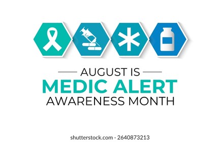 Illustration on the theme of Medic Alert Awareness Month. Promote Emergency Medical ID Safety. Creating for web banner, cards, prints, social media, poster, flyer and background design template.