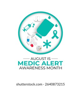 Illustration on the theme of Medic Alert Awareness Month. Promote Emergency Medical ID Safety. Creating for web banner, cards, prints, social media, poster, flyer and background design template.