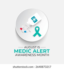 Illustration on the theme of Medic Alert Awareness Month. Promote Emergency Medical ID Safety. Creating for web banner, cards, prints, social media, poster, flyer and background design template.