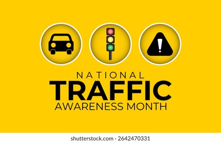 Illustration on the theme of  National Traffic Safety Awareness Month is observed every August. Creating for web banner, cards, prints, social media, poster, flyer and background design template.