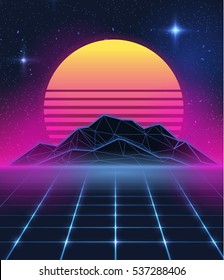 Illustration On A Theme - New Retro Wave. Background, Sticker