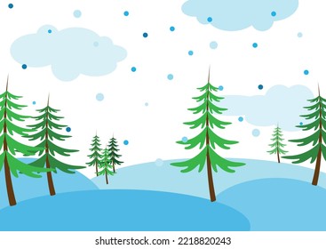 Ilustración sobre el tema de Año Nuevo y Navidad, imagen vectorial, árboles de invierno y Navidad, ráfagas de nieve