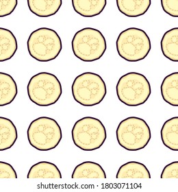 Illustration on theme of pattern eggplant, vegetable aubergine for seal. Vegetable pattern consisting of beautiful eggplant, many aubergine. Simple colorful vegetable pattern from aubergine eggplant.