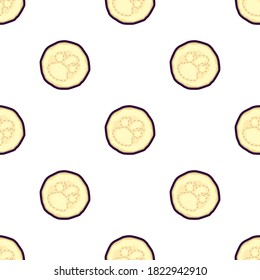 Ilustración sobre el tema de la berenjena patrón, berenjena vegetal para foca. Patrón vegetal que consiste en una hermosa berenjena, muchas berenjenas. Sencillo patrón de verduras coloridas de berenjenas.