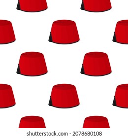 Illustration on theme pattern hats ottoman fez, beautiful caps in white background. Caps pattern consisting of collection hats ottoman fez for wearing. Pattern of red design hats, caps ottoman fez.