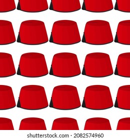 Illustration on theme pattern hats ottoman fez, beautiful caps in white background. Caps pattern consisting of collection hats ottoman fez for wearing. Pattern of red design hats, caps ottoman fez.