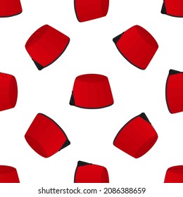 Illustration on theme pattern hats ottoman fez, beautiful caps in white background. Caps pattern consisting of collection hats ottoman fez for wearing. Pattern of red design hats, caps ottoman fez.