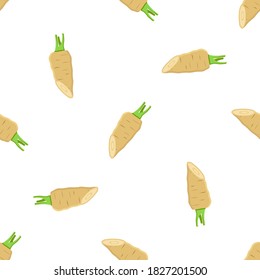 Illustration on theme of pattern plant parsnip, vegetable root for seal. Vegetable pattern consisting of beautiful plant parsnip, many root. Simple colorful vegetable pattern from root plant parsnip.