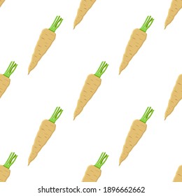 Illustration on theme of pattern plant parsnip, vegetable root for seal. Vegetable pattern consisting of beautiful plant parsnip, many root. Simple colorful vegetable pattern from root plant parsnip.