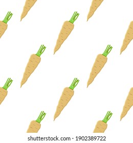 Illustration on theme of pattern plant parsnip, vegetable root for seal. Vegetable pattern consisting of beautiful plant parsnip, many root. Simple colorful vegetable pattern from root plant parsnip.