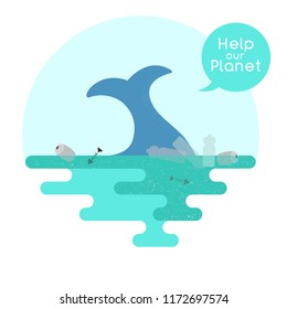 Illustration on the theme of pollution of the ocean. Vector