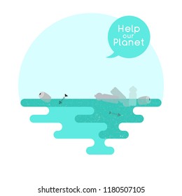Illustration on the theme of pollution of the ocean. Vector