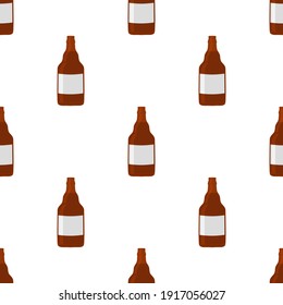 Illustration zum Thema nahtlose Bierflaschen mit Deckel für die Brauerei. Musterbier bestehend aus vielen identischen Glasflaschen auf weißem Hintergrund. Glasflaschen sind Hauptzubehör für Biergerichte.