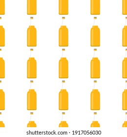 Illustration on theme seamless beer glass bottles with lid for brewery. Pattern beer consisting of many identical glass bottles on white background. Glass bottles it main accessory for beer gourmet.
