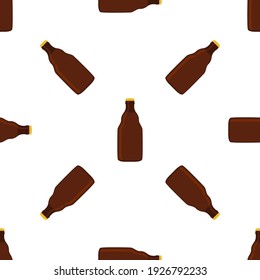 Illustration on theme seamless beer glass bottles with lid for brewery. Pattern beer consisting of many identical glass bottles on white background. Glass bottles it main accessory for beer gourmet.