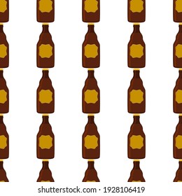 Illustration on theme seamless beer glass bottles with lid for brewery. Pattern beer consisting of many identical glass bottles on white background. Glass bottles it main accessory for beer gourmet.