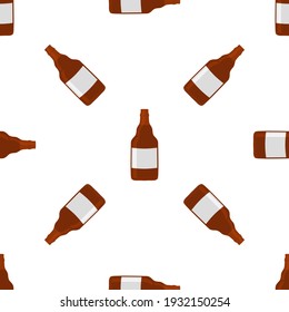 Ilustración sobre el tema de botellas de vidrio de cerveza sin soldadura con tapa para cervecería. Cerveza patrón compuesta por muchas botellas de vidrio idénticas de fondo blanco. Botellas de vidrio, accesorio principal para la comida gourmet de cerveza.