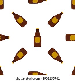 Illustration on theme seamless beer glass bottles with lid for brewery. Pattern beer consisting of many identical glass bottles on white background. Glass bottles it main accessory for beer gourmet.