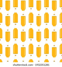 Illustration on theme seamless beer glass bottles with lid for brewery. Pattern beer consisting of many identical glass bottles on white background. Glass bottles it main accessory for beer gourmet.