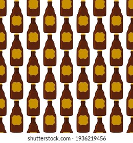 Illustration zum Thema nahtlose Bierflaschen mit Deckel für die Brauerei. Musterbier bestehend aus vielen identischen Glasflaschen auf weißem Hintergrund. Glasflaschen sind Hauptzubehör für Biergerichte.