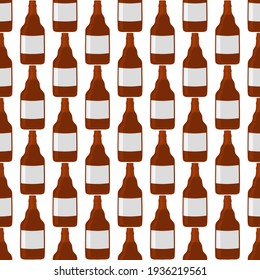 Illustration on theme seamless beer glass bottles with lid for brewery. Pattern beer consisting of many identical glass bottles on white background. Glass bottles it main accessory for beer gourmet.