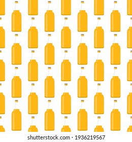 Illustration on theme seamless beer glass bottles with lid for brewery. Pattern beer consisting of many identical glass bottles on white background. Glass bottles it main accessory for beer gourmet.