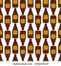 Illustration on theme seamless beer glass bottles with lid for brewery. Pattern beer consisting of many identical glass bottles on white background. Glass bottles it main accessory for beer gourmet.