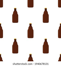 Illustration on theme seamless beer glass bottles with lid for brewery. Pattern beer consisting of many identical glass bottles on white background. Glass bottles it main accessory for beer gourmet.