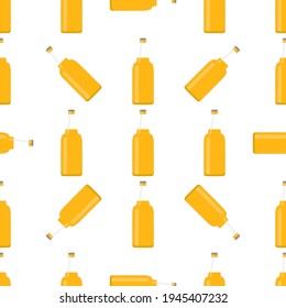 Illustration on theme seamless beer glass bottles with lid for brewery. Pattern beer consisting of many identical glass bottles on white background. Glass bottles it main accessory for beer gourmet.