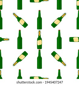 Illustration on theme seamless beer glass bottles with lid for brewery. Pattern beer consisting of many identical glass bottles on white background. Glass bottles it main accessory for beer gourmet.