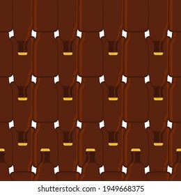 Illustration on theme seamless beer glass bottles with lid for brewery. Pattern beer consisting of many identical glass bottles on white background. Glass bottles it main accessory for beer gourmet.